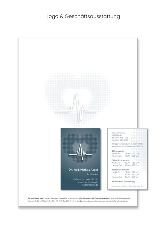 Hausarzt & Kardiologie Ein Flyer mit einem zentralen Bild und Text, umgeben von grafischen Elementen.