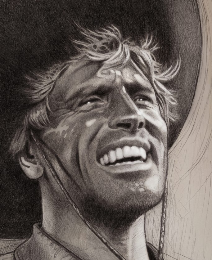 Burt Lancaster - close up Lächelnder Mann mit Hut, der positiv und glücklich aussieht.