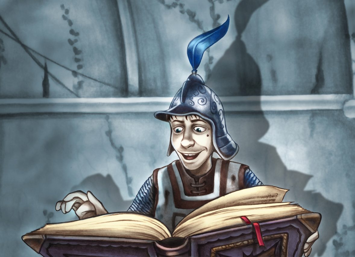 HUI BUH - Das Schlossgespenst Drei Kinder springen fröhlich in einem Wald, umgeben von Vögeln und grüner Natur.