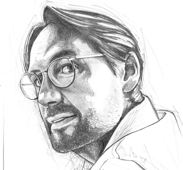 Junger Mann - 2025, Pencil Porträt eines Mannes mit Brille, kurzem Bart und lächelndem Gesichtsausdruck.